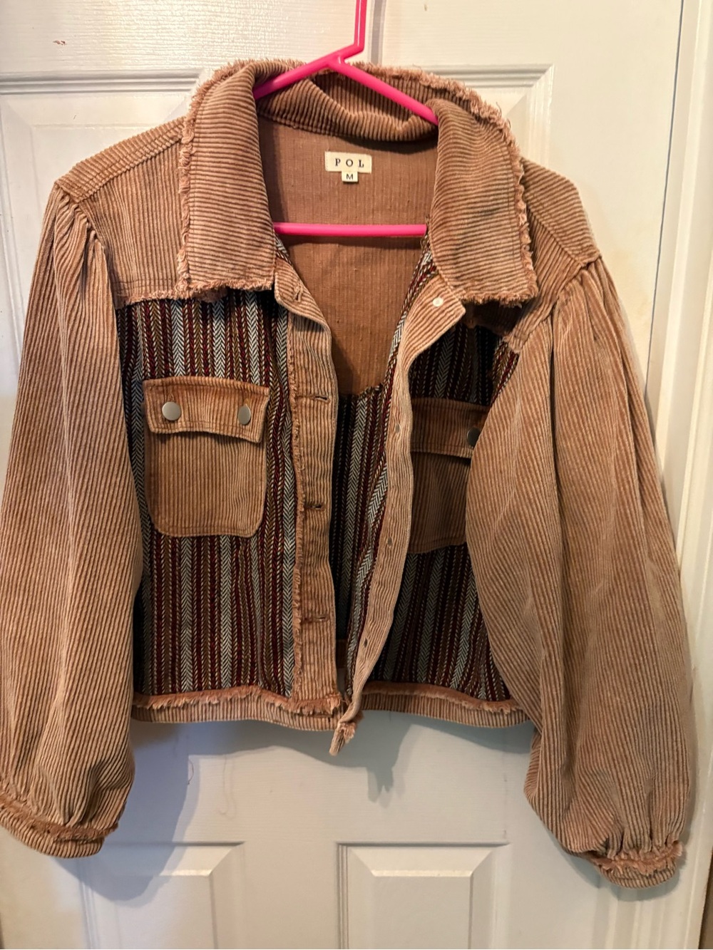 POL Corduroy Patchwork Jacket in Tan